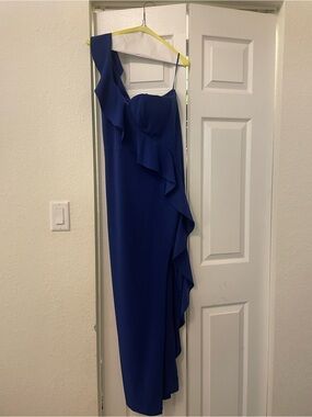 Aidan by Aidan Mattox One-Shoulder Royal Blue Ruffle Gown